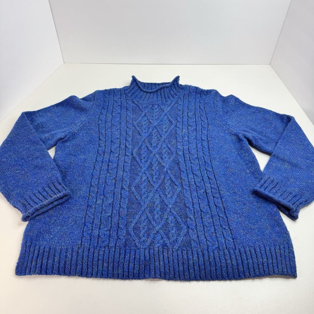 Alfred Dunner Petites Mock Neck Cable Knit Sweater Royal Blues Metallic Threads